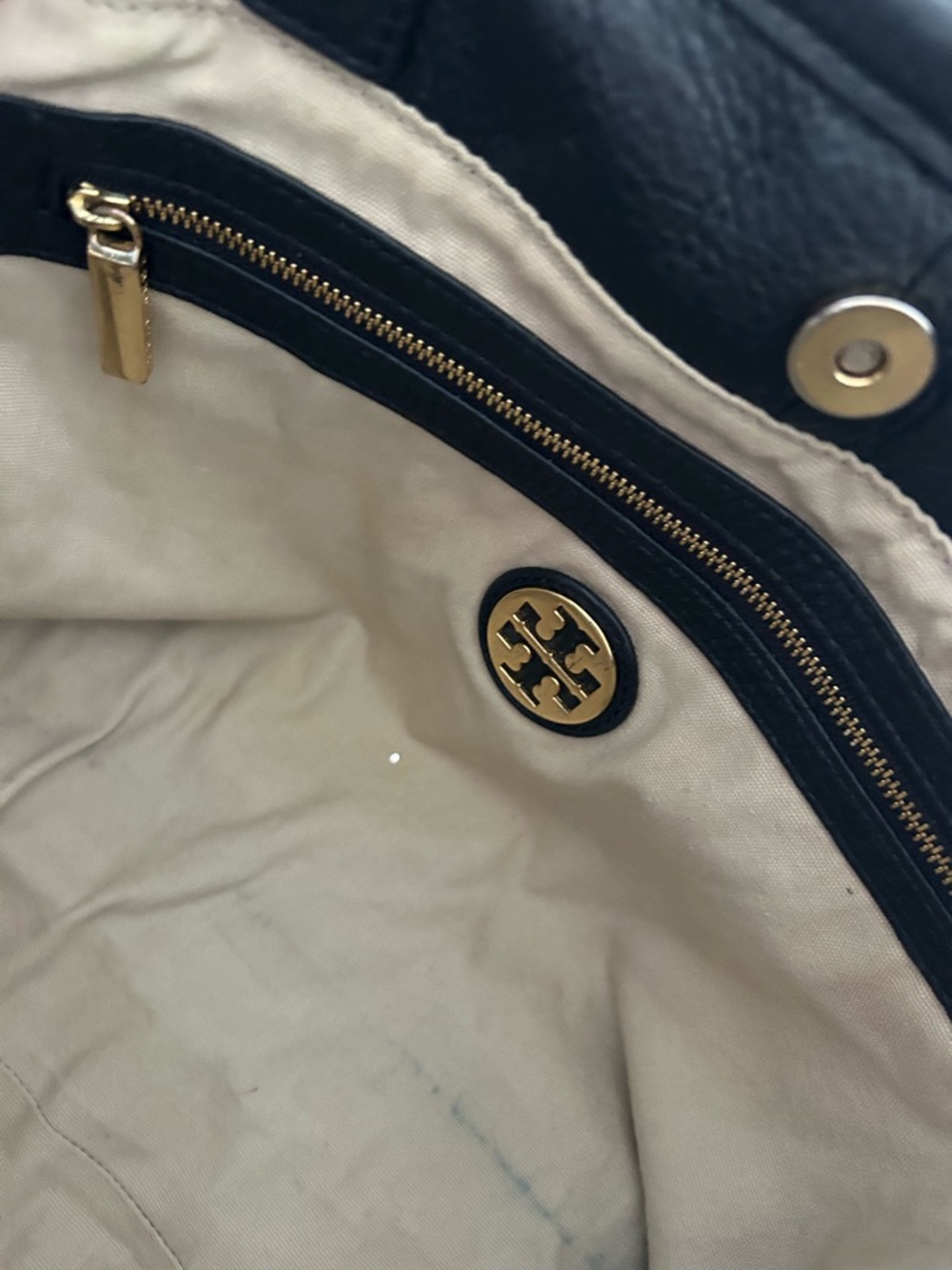 Tory Burch Black Pebbled Leather Tote Bag Large Shoulder Bag Gold Hardware - Picture 11 of 12